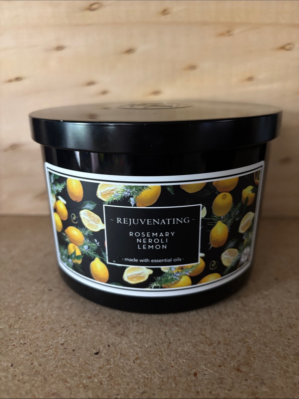Huntington Home, Rejuvenating Rosemary Neroli Lemon Candle - Black Jar